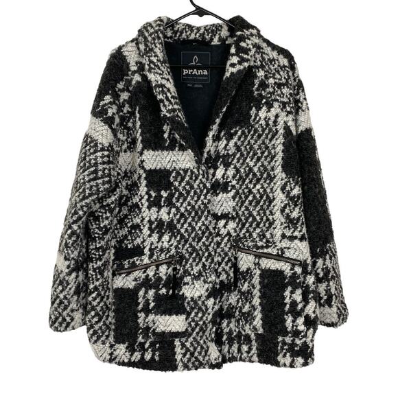 Prana Sakari Jacket Size Medium Black White Oversized Wool Textured - Picture 2 of 8